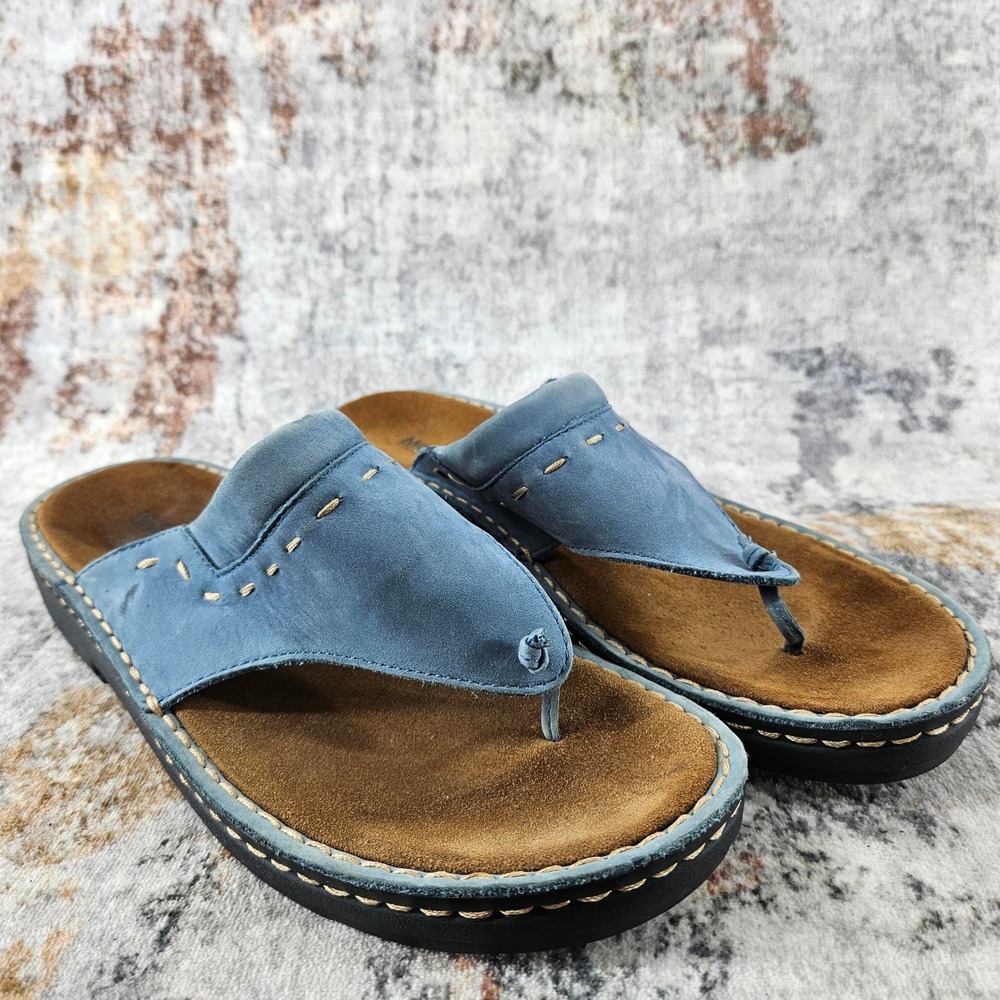 Minnetonka‎ Thong Sandals Womens 10 Platform Blue Leather Whipstitch Boho
